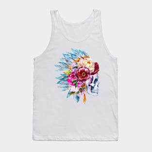 Image: Watercolor, Skull and flower headdress Tank Top